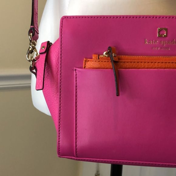 KATE SPADE Hot Pink / Orange Top Zipper Closure Crossbody or Clutch - Picture 11 of 15